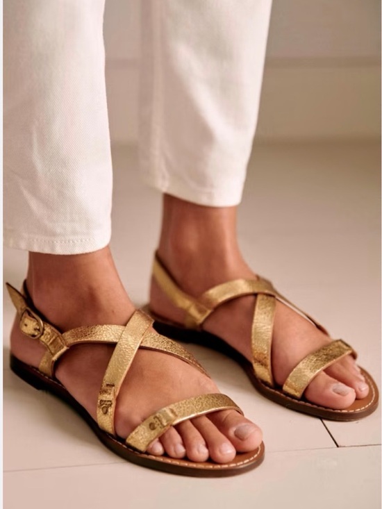 Sezane Shoes - Sezane Ella Gold Strappy Leather Sandals